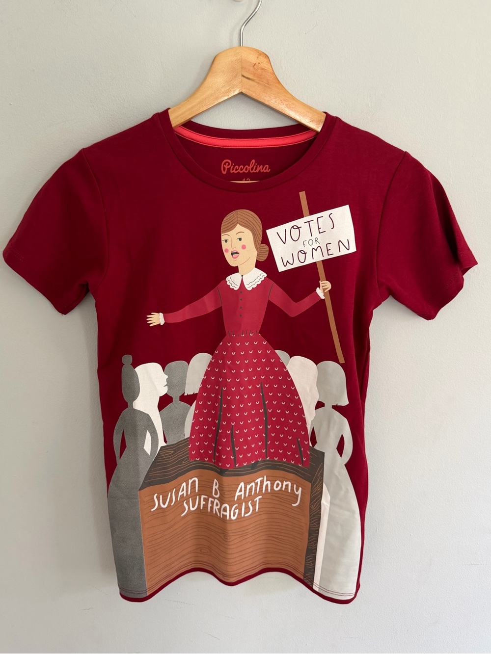 Piccolina Susan B Anthony red Short Sleeve Shirt Size 12 Trailblazer Series